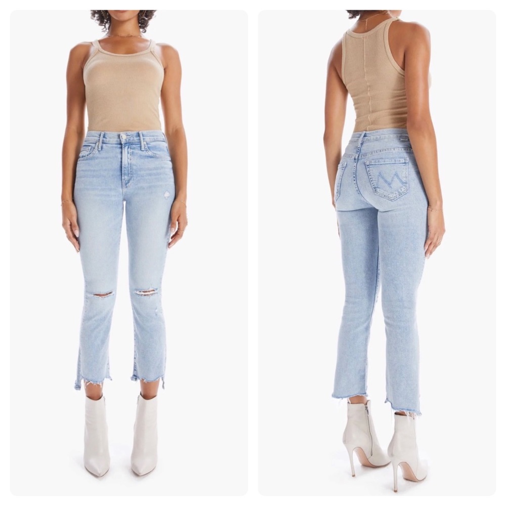 MOTHER The Insider Crop Step Chew Jeans in Drinking by the Pool Wash